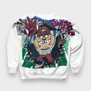 Vtg 90s Tultex Taz Football AOP Sweatshirt, Freeze NY, Looney Tunes NFL 2-Sided